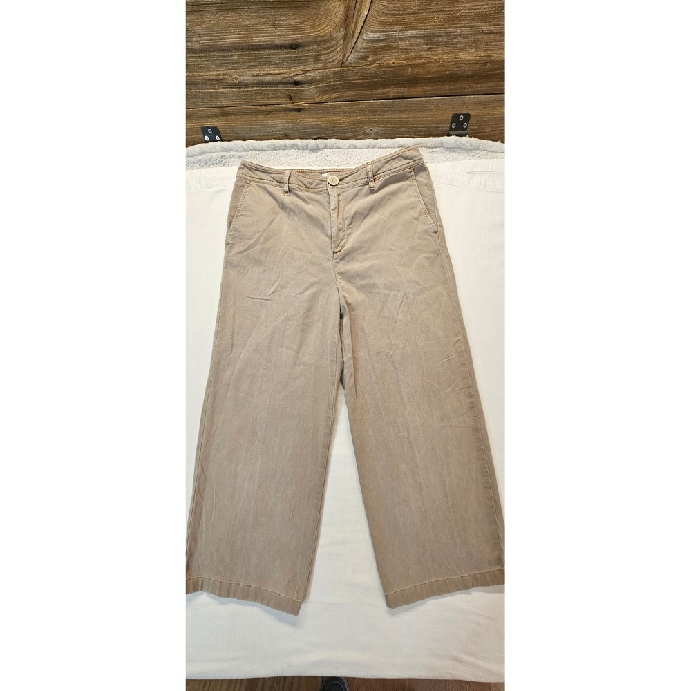 J. Jill Womens Tan Khaki Wide Leg Crop Pants High Rise Size 6 Cotton Blend